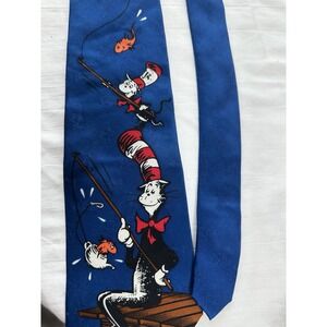 VTG Dr. Seuss 1996 Vintage Cat in the Hat Men's Necktie 100% Silk 58 X 4 Fishing